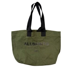 AllSaints Ali Logo Cotton Canvas East/West Tote Bag Green Travel
